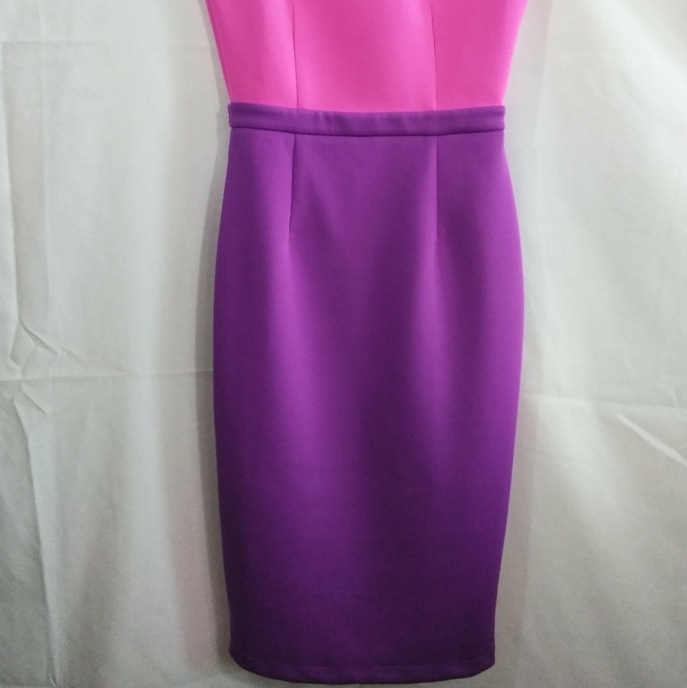 KTR Pink&Lilac Scuba, Open back ALine Pencil Dress - Picture 2 of 8